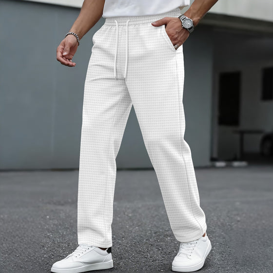 men's new large checkered drawstring casual pants, lightweight, breathable, comfortable straight-leg pocket trousers