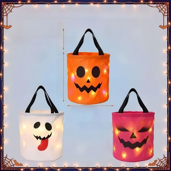 Halloween Glowing Pumpkin Candy Bucket with LED Lights