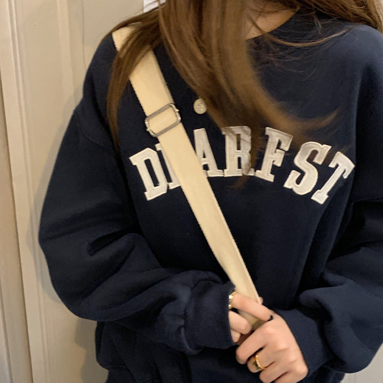 Women's Embroidered Letter Crewneck Long Sleeve Sweatshirt