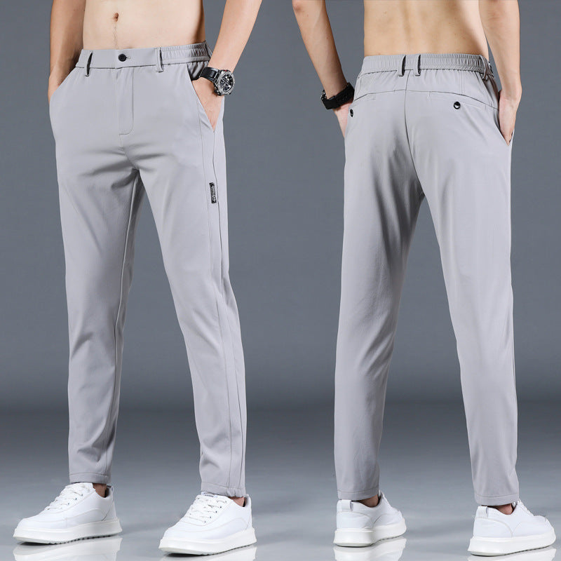Men's Ice Silk Elastic Waist Straight-Leg Casual Pants