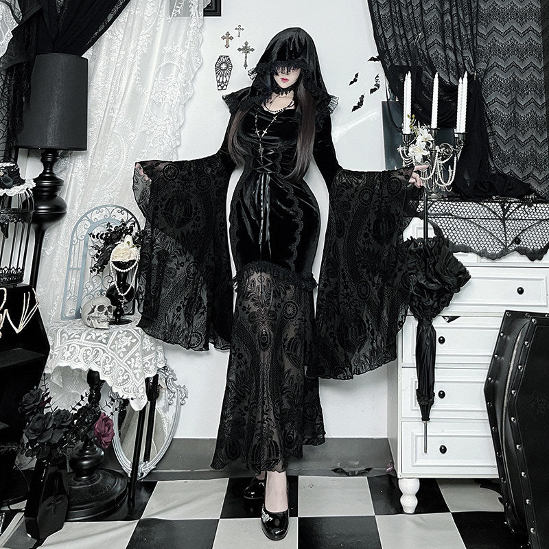 Wannathis Gothic Lace Dark Witch Cosplay Long Dress