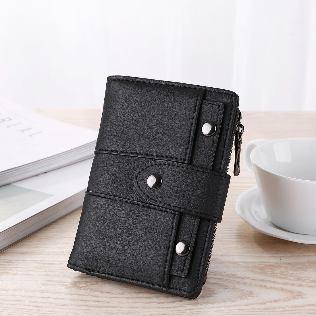Black women's bifold wallet front view
