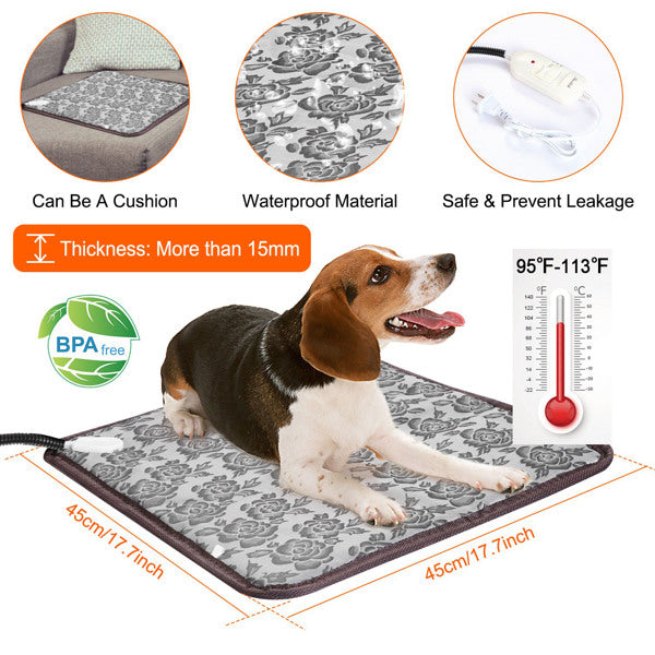 Beagle on the heating pad with 45 x 45 cm size, 95-113 F temperature and controller