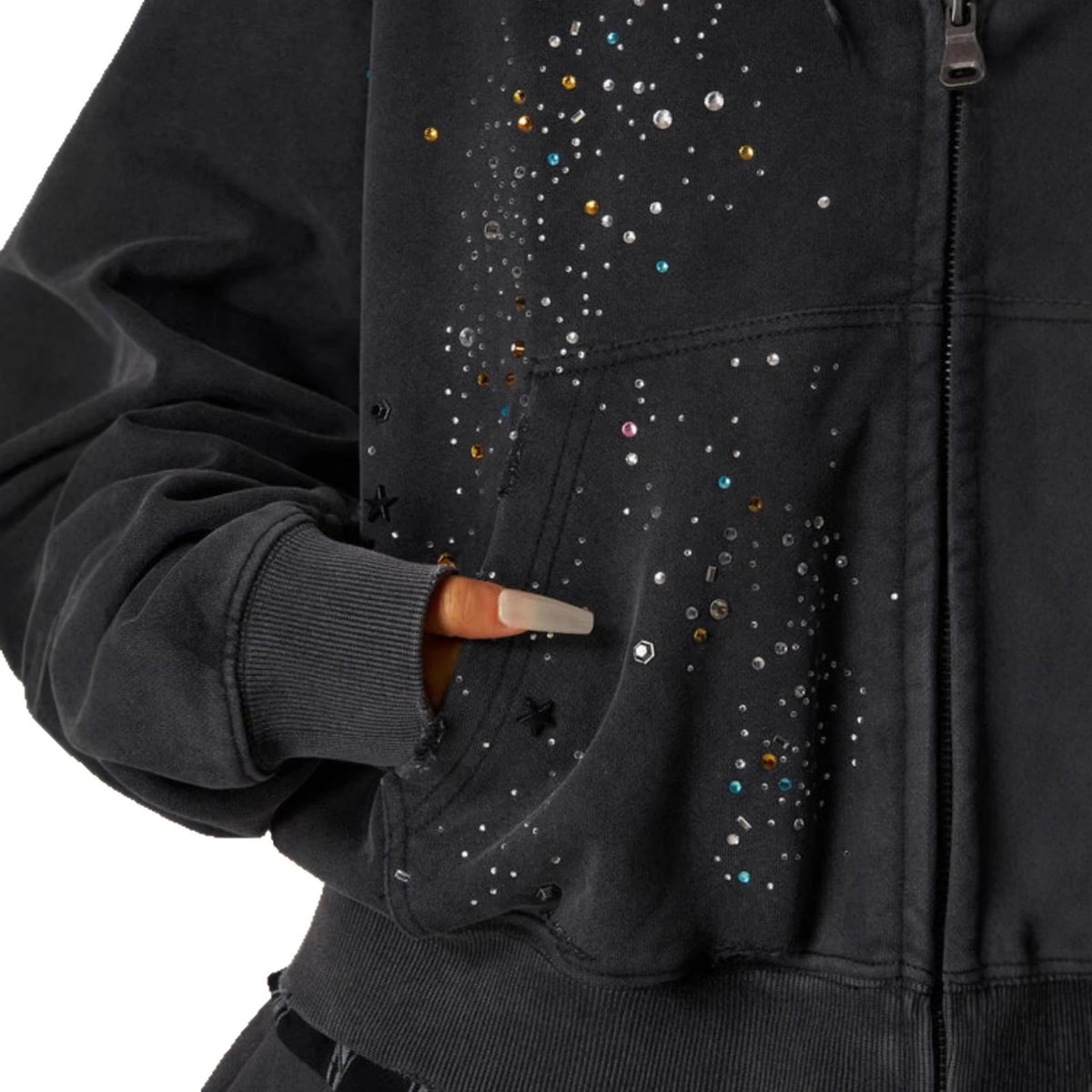 Rhinestone Hooded Sweatshirt
