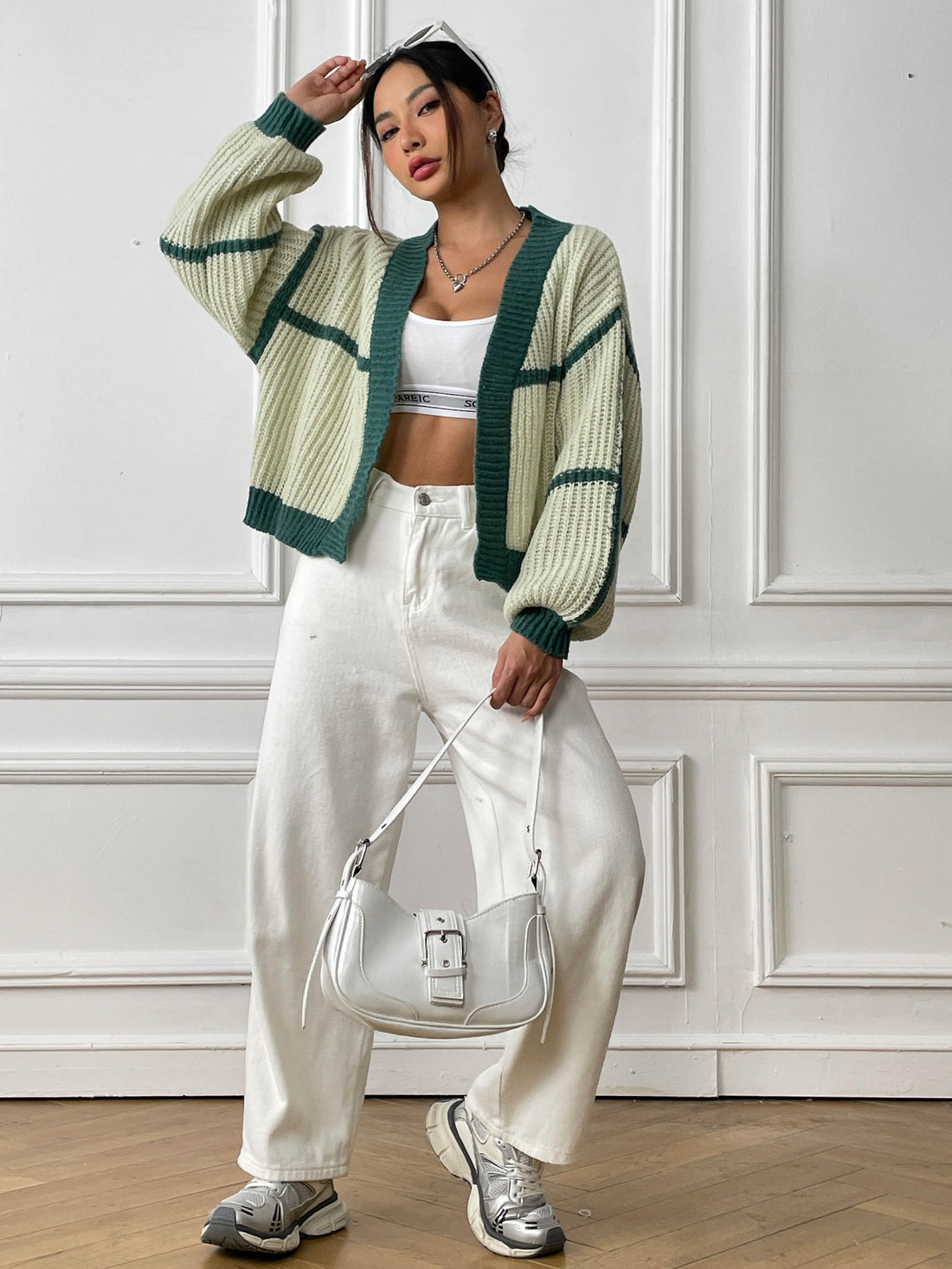 Women's color-block knit cardigan with lantern sleeves, photo 5