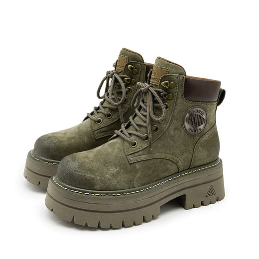 Women's Genuine Leather Mid-Calf Boots with Thick Sole