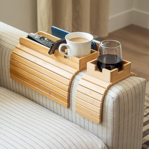Bamboo sofa cup holder tray