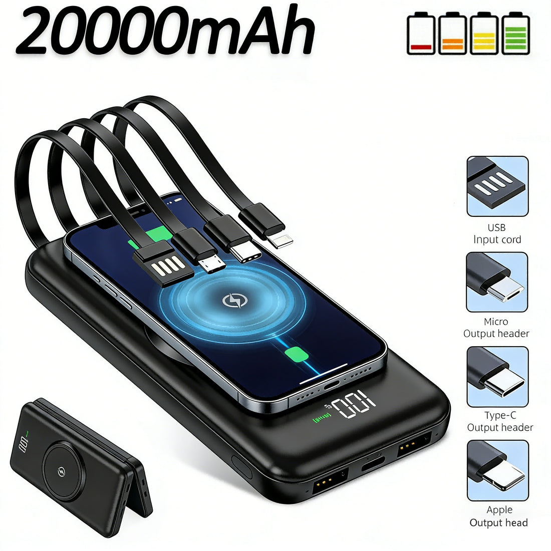 20000mAh Power Bank 5 USB Fast Charging Pack