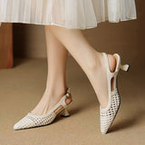 Super Leather French-style pointed-toe hollow-woven platform high heels