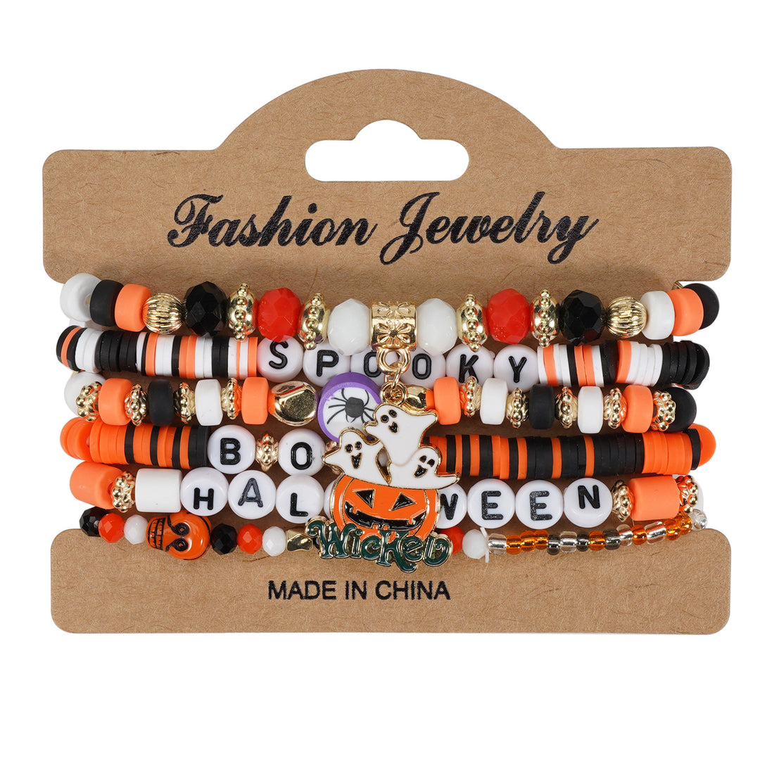 Halloween Bracelet with Ghost Pumpkin Skull Pendant Beaded Party Jewelry