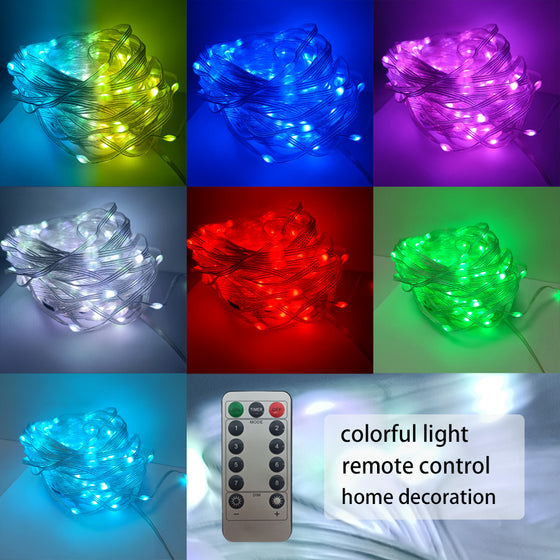 Collage of multicolor Christmas tree light modes with remote control
