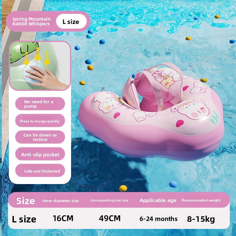 Inflatable Baby Swimming Ring with Canopy Sunshade Anti-Rollover Underarm Support for Children