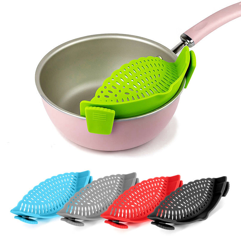 Clip On Silicone Kitchen Strainer Anti Spill Pot Edge Draining Basket