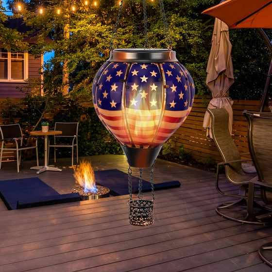 American Flag Hot Air Balloon Solar Lantern Outdoor & Pond Lighting product image 1