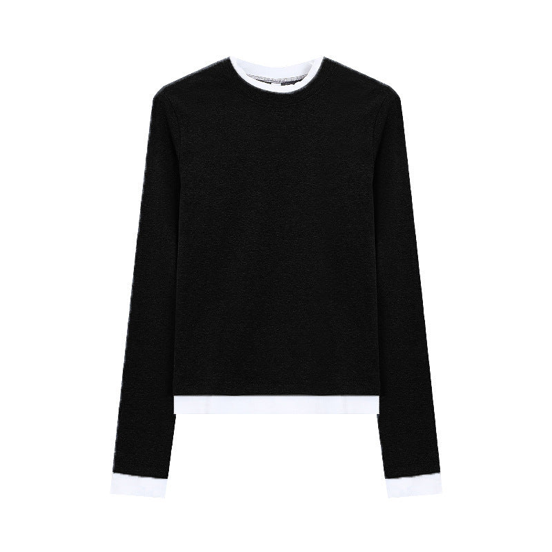 Women's Faux Two-Piece Long Sleeve Slim Fit T-Shirt Tee