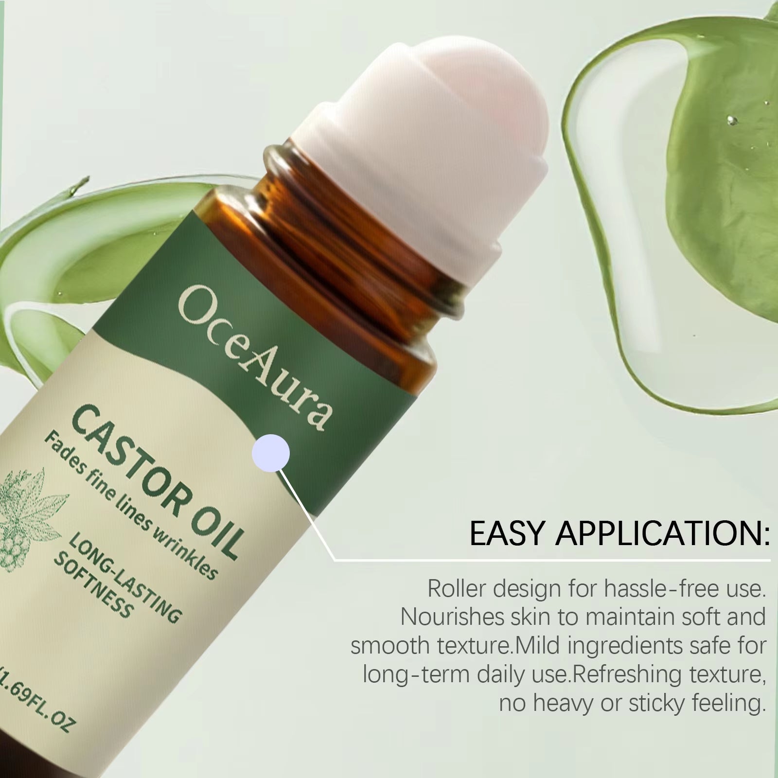 50Ml Organic Castor Oil Roll on for Body Care Moisturizes Skin Smooth Deep Hydration Refreshing and Easy to Absorb Essential Oil