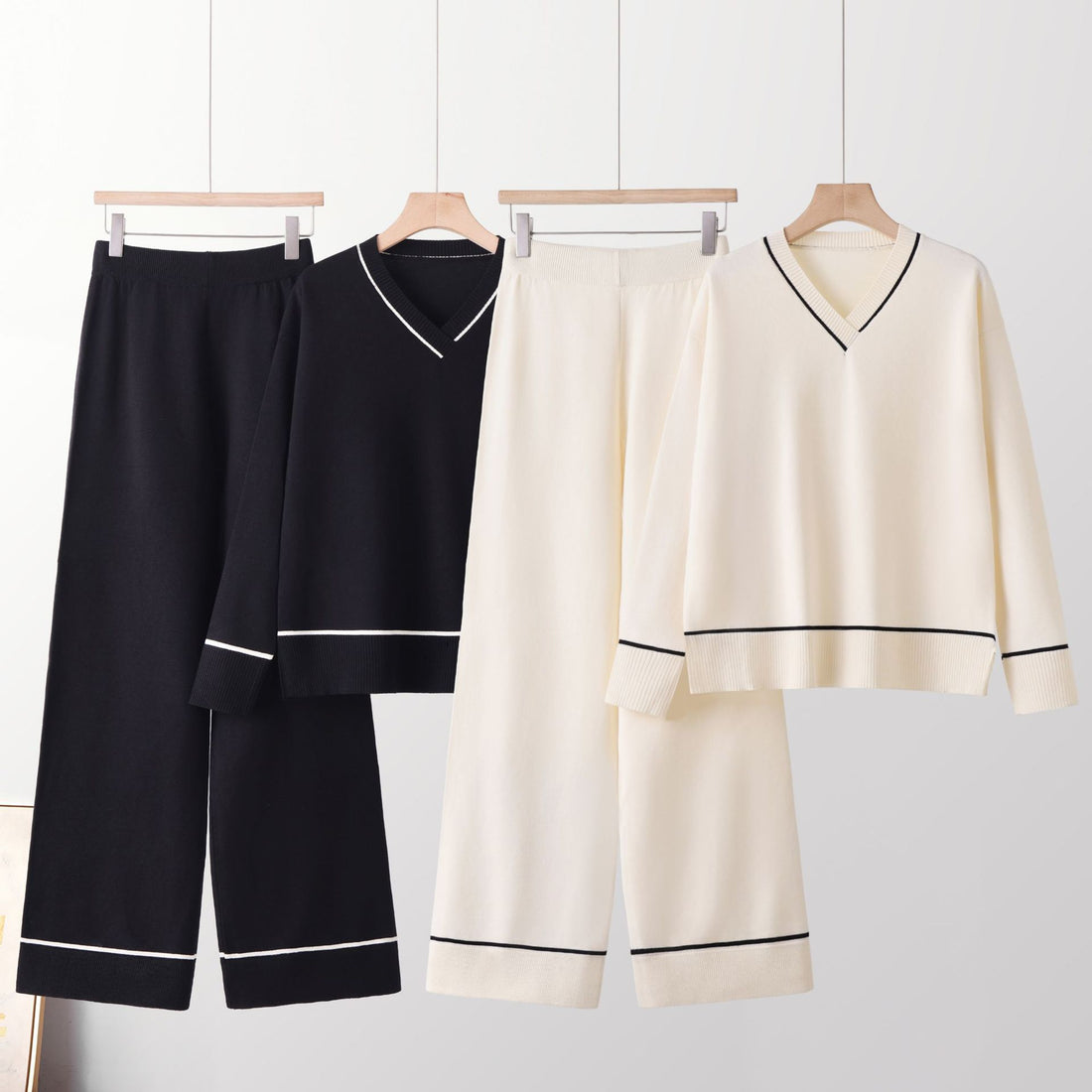 Women's two-piece knit sweater and wide leg pants set, photo 4