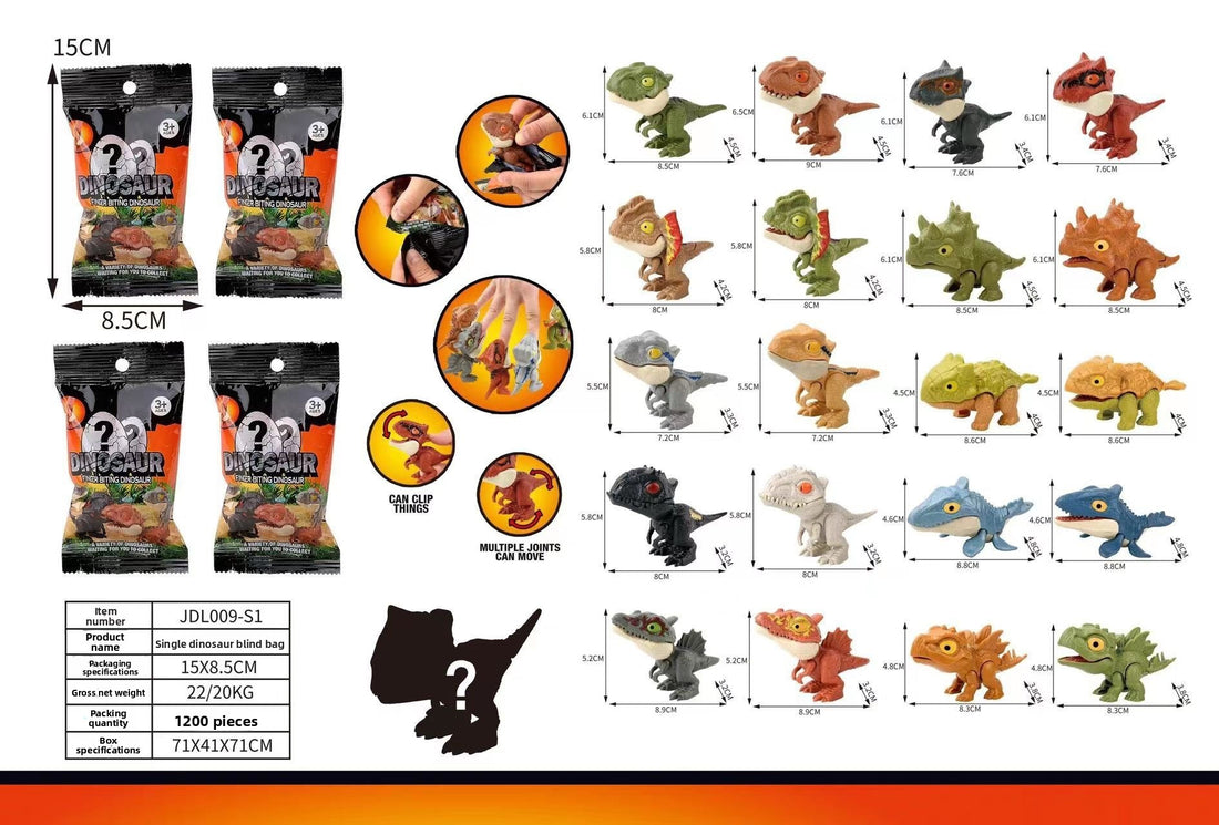 Finger-biting dinosaur and animal toy figure, random dinosaurs, blind bags