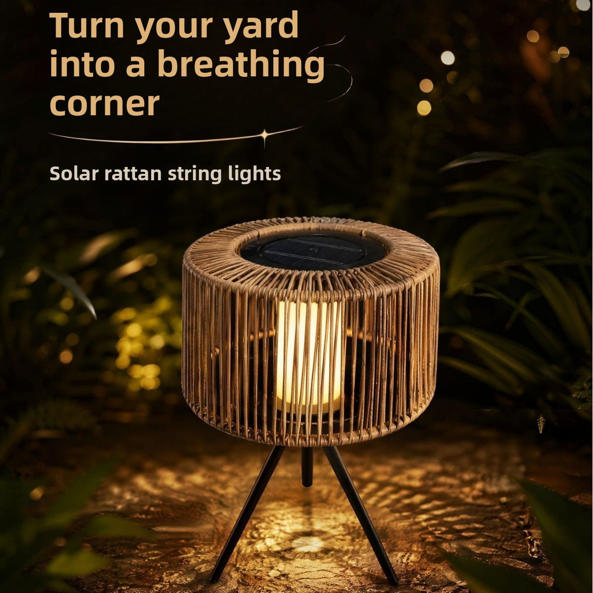 Solar Powered Outdoor Woven Rattan Floor Light