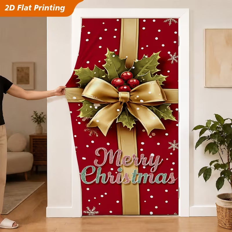 Milk Silk Christmas Door Banner Reindeer Santa Claus Design Festive Party Decoration Hanging Cloth for Home Living Room Bedroom