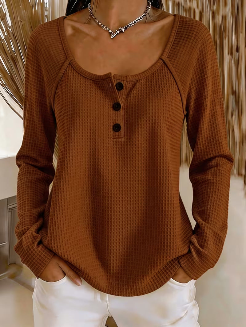 Waffle-knit long-sleeve T-shirt