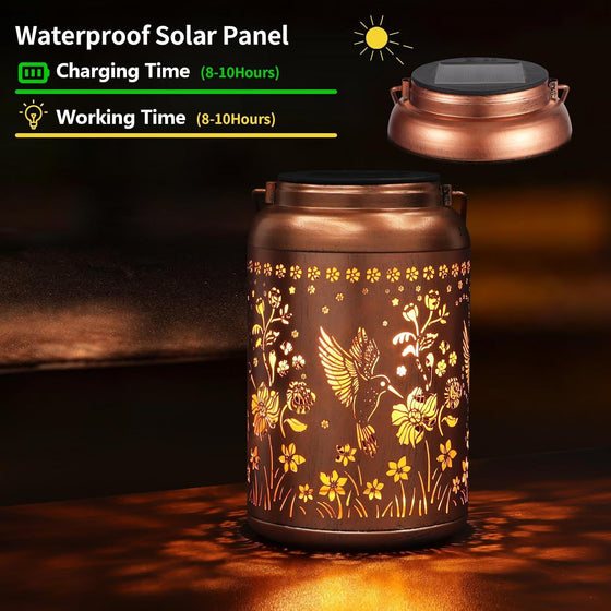 Solar Powered Outdoor Hummingbird Iron Lantern Decor product image 2