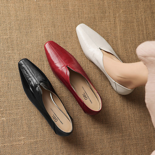 Womens Square Toe Chunky High Heel Slip On Fashion Shoes