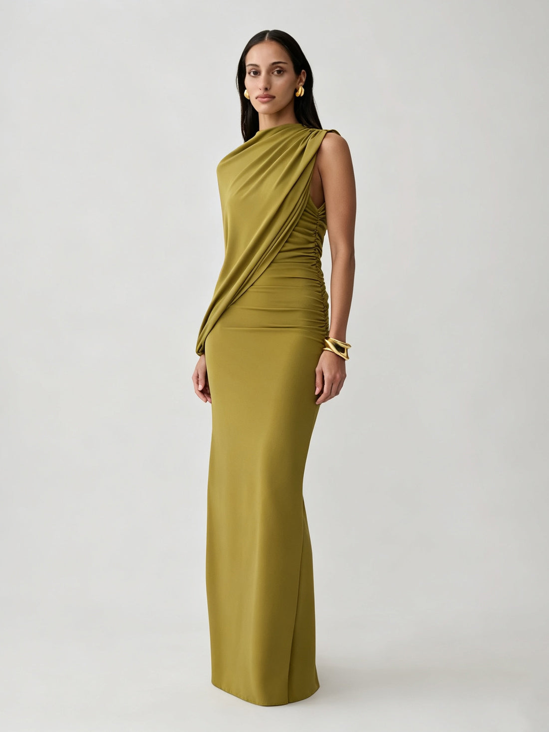 Women's sleeveless shawl-style bodycon maxi evening dress, photo 2