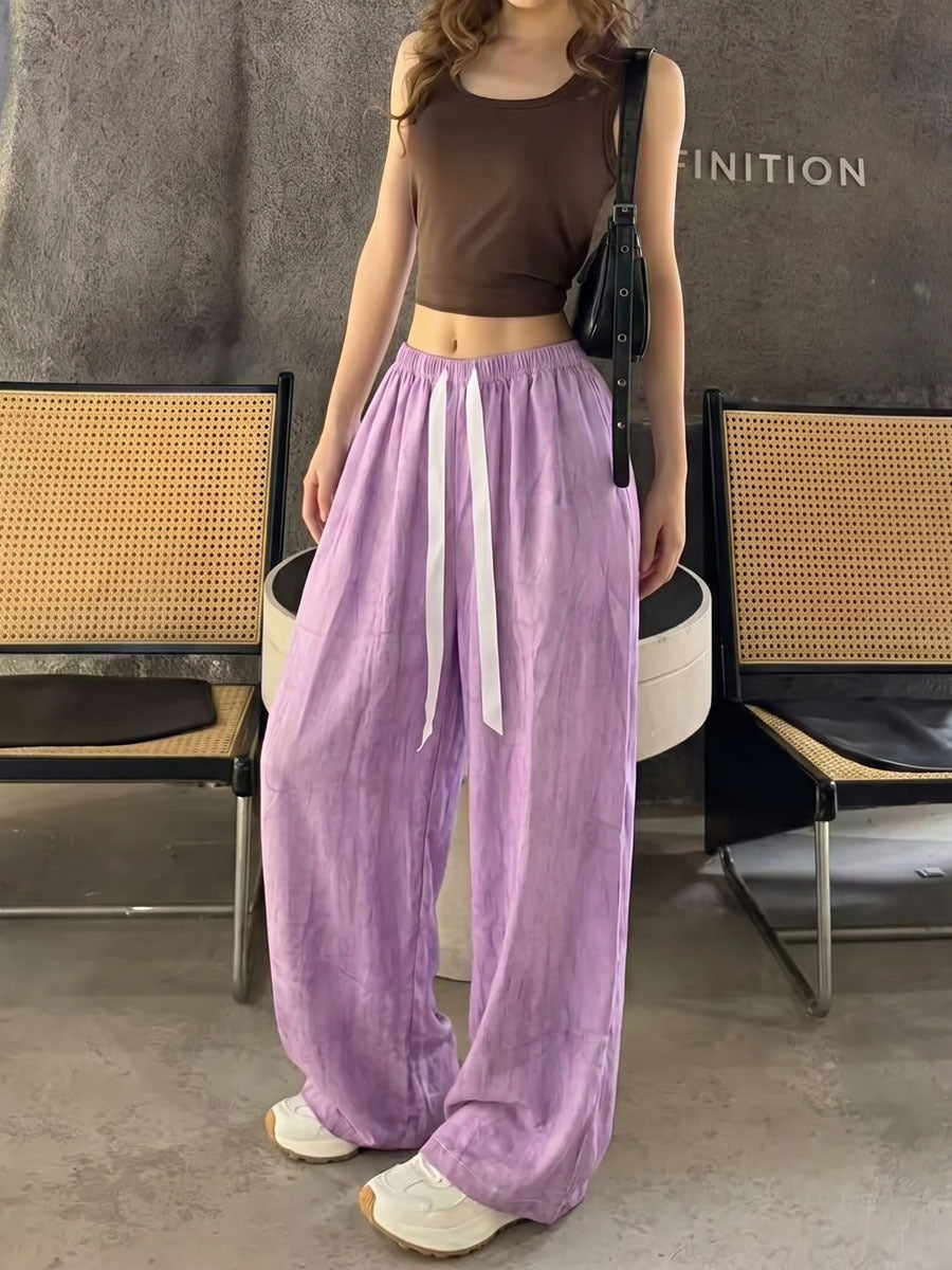 Women's artistic print wide-leg casual pants with elastic waist, photo 2