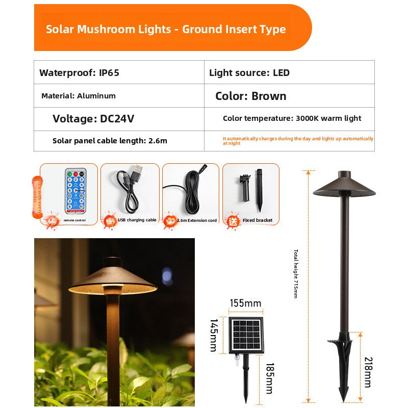 Solar Powered Waterproof LED Mushroom Lawn Light