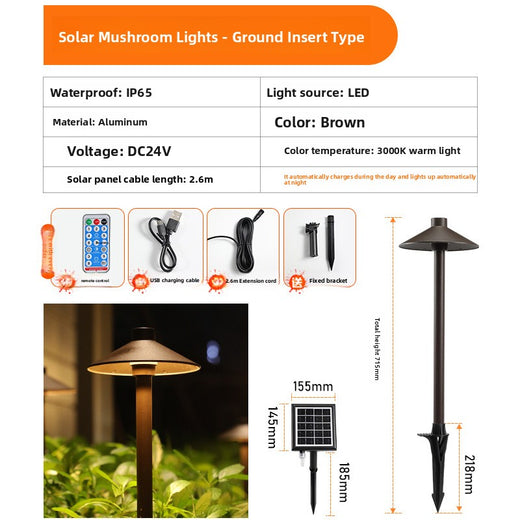 Solar Powered Waterproof LED Mushroom Lawn Light