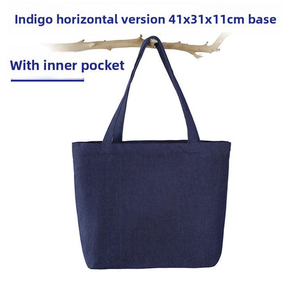 Denim and Canvas Shoulder Handheld Shopping Bag