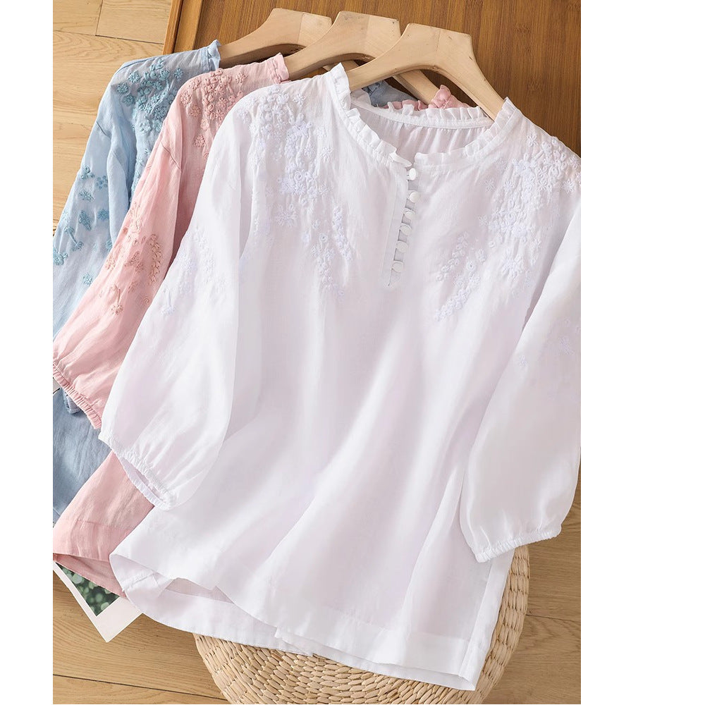 Short-sleeved T-shirt Women's Embroidered Lace