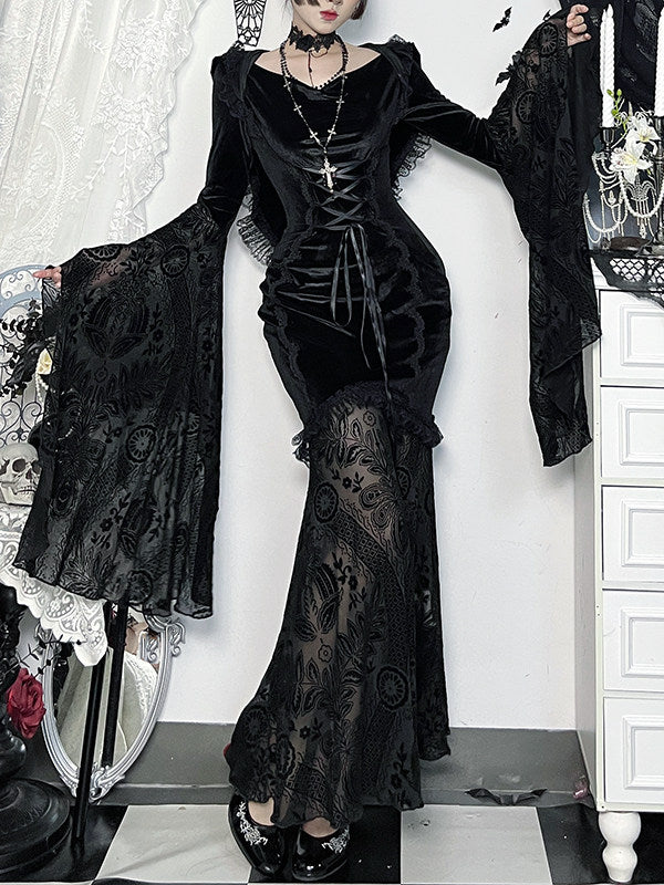 Wannathis Gothic Lace Dark Witch Cosplay Long Dress