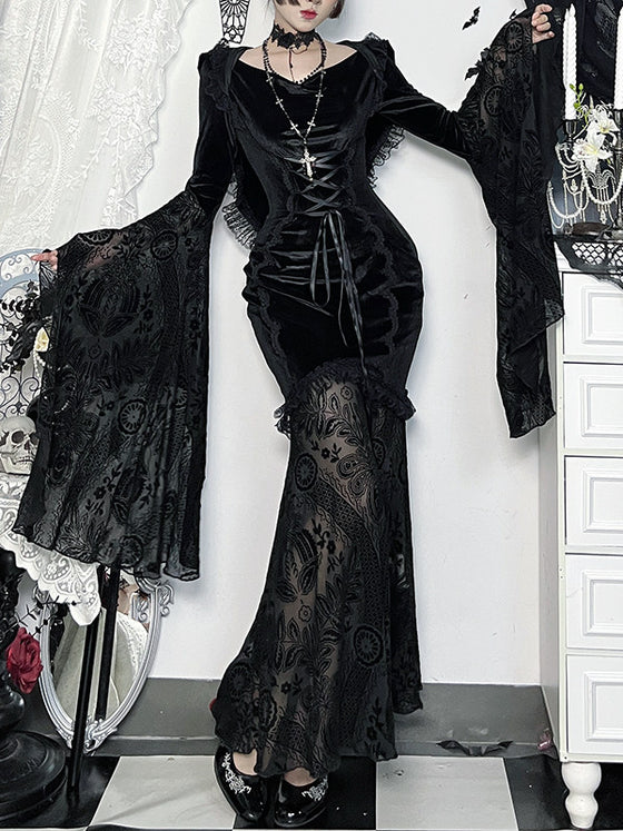 Wannathis Gothic Lace Dark Witch Cosplay Long Dress