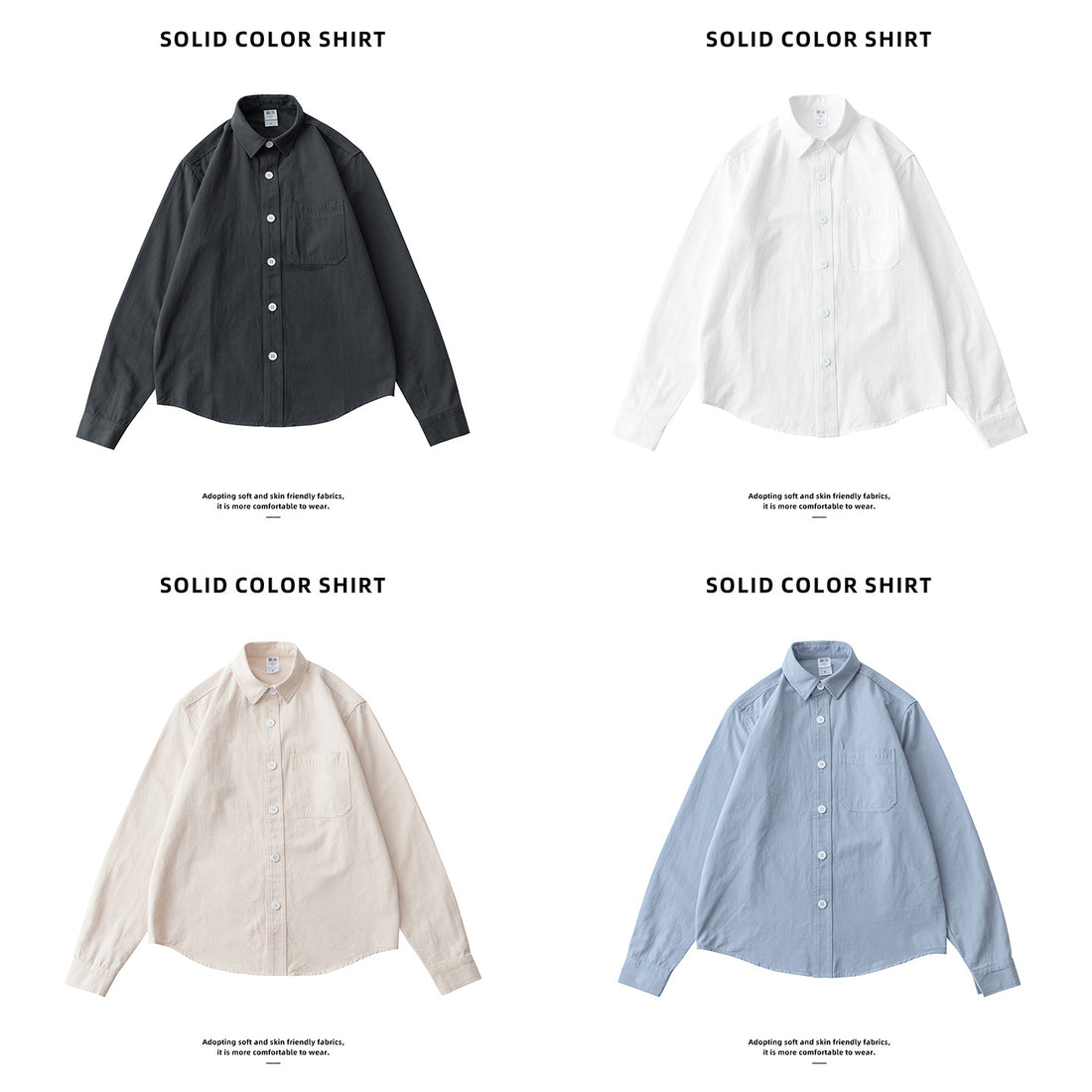 Men's Pure Cotton Solid Color Long Sleeve Lapel Shirt