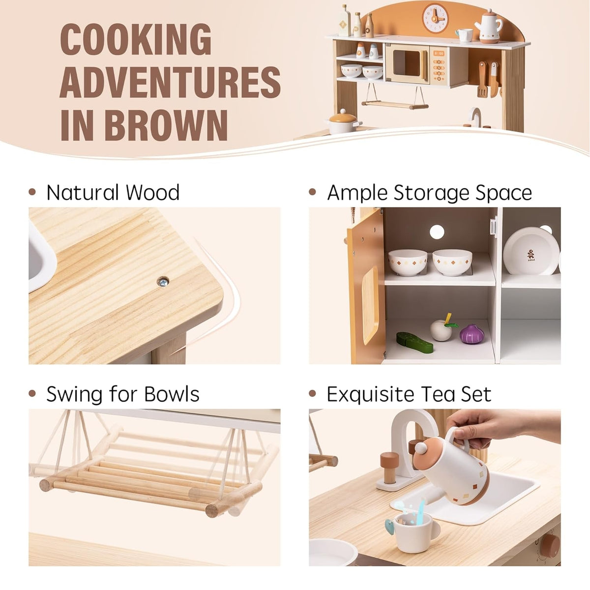 Robud Large Wooden Kids Kitchen Playset with Accessories