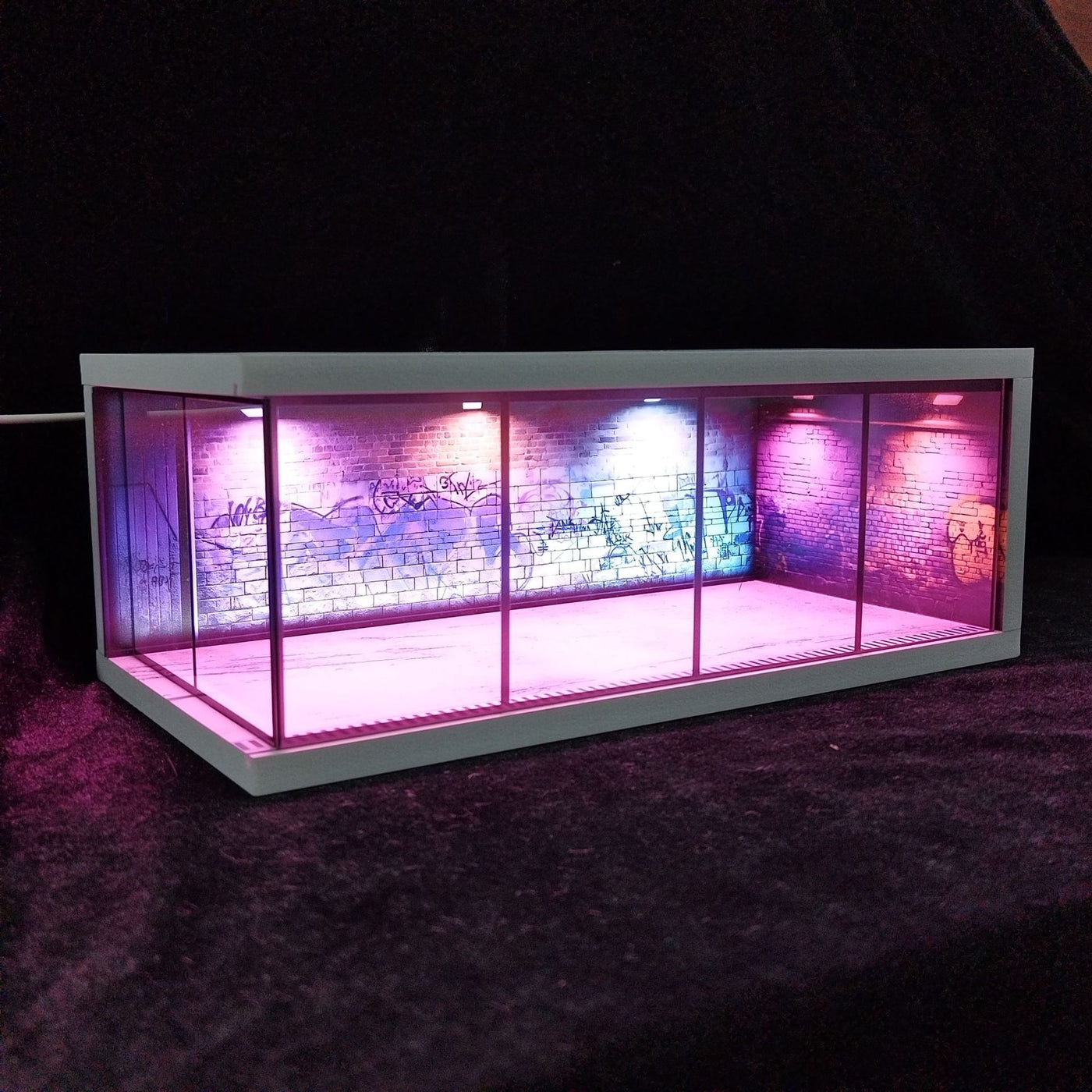 Miniature Cyberpunk Scene Model with Neon Lights