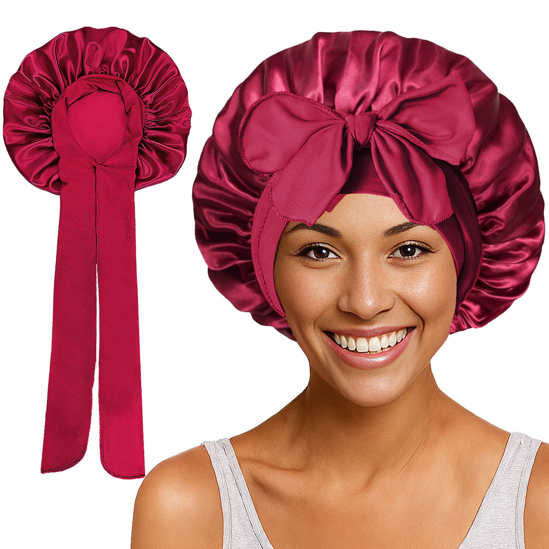 Elastic Satin Round Wide-Brimmed Headscarf Hat Solid Color Artificial Silk Nightcap