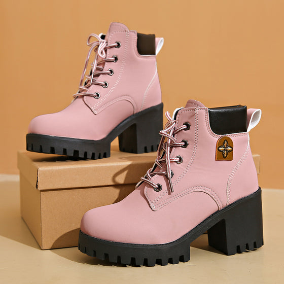 Women's lace-up chunky heel boots, photo 6