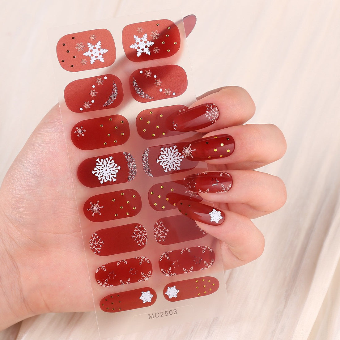 16-Finger French Christmas No-Bake Gel Nail Stickers Self-Adhesive Nail Polish Film Manicure Decals