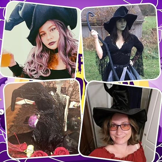 Velvet Witch Hat with Decorations for Halloween Party Costume Accessory