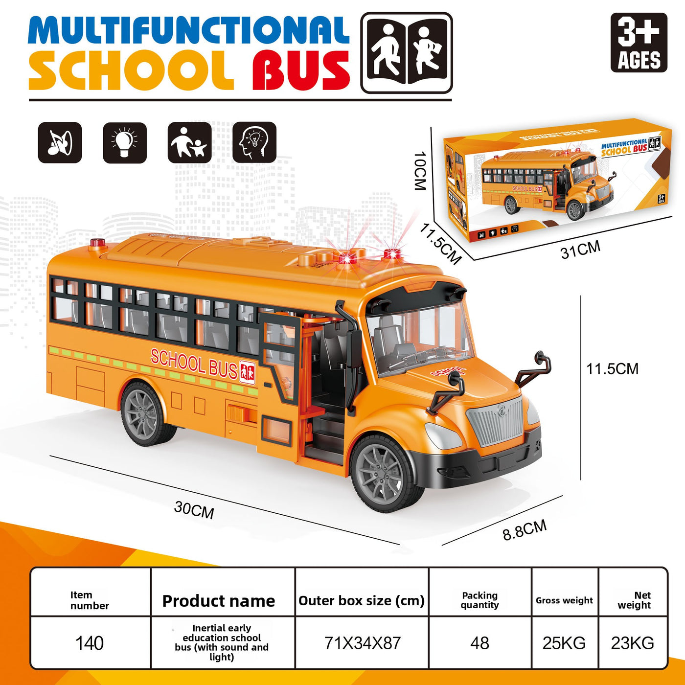 Children Inertial School Bus Toy with Sound and Light