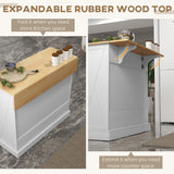Rolling kitchen island cart with drop leaf extended for breakfast bar