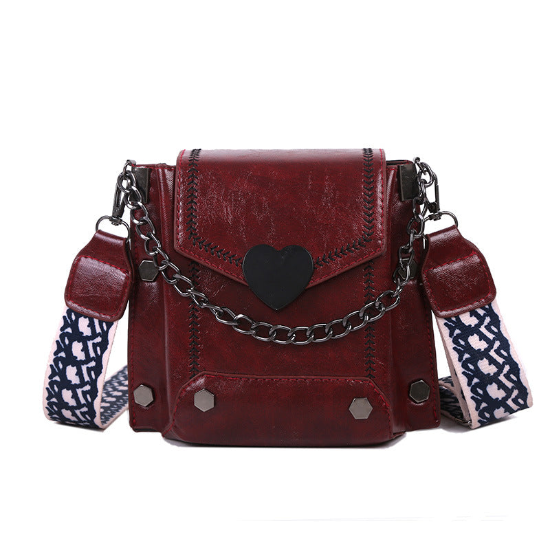 Women Textured PU Leather Small Square Crossbody Bag with Wide Shoulder Strap