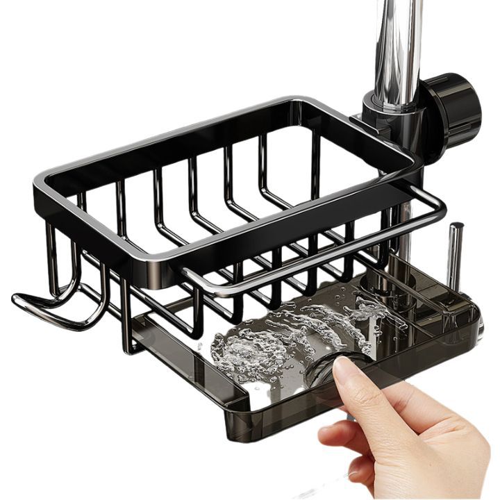 Space Aluminum Faucet Sink Storage Rack with Drip Tray