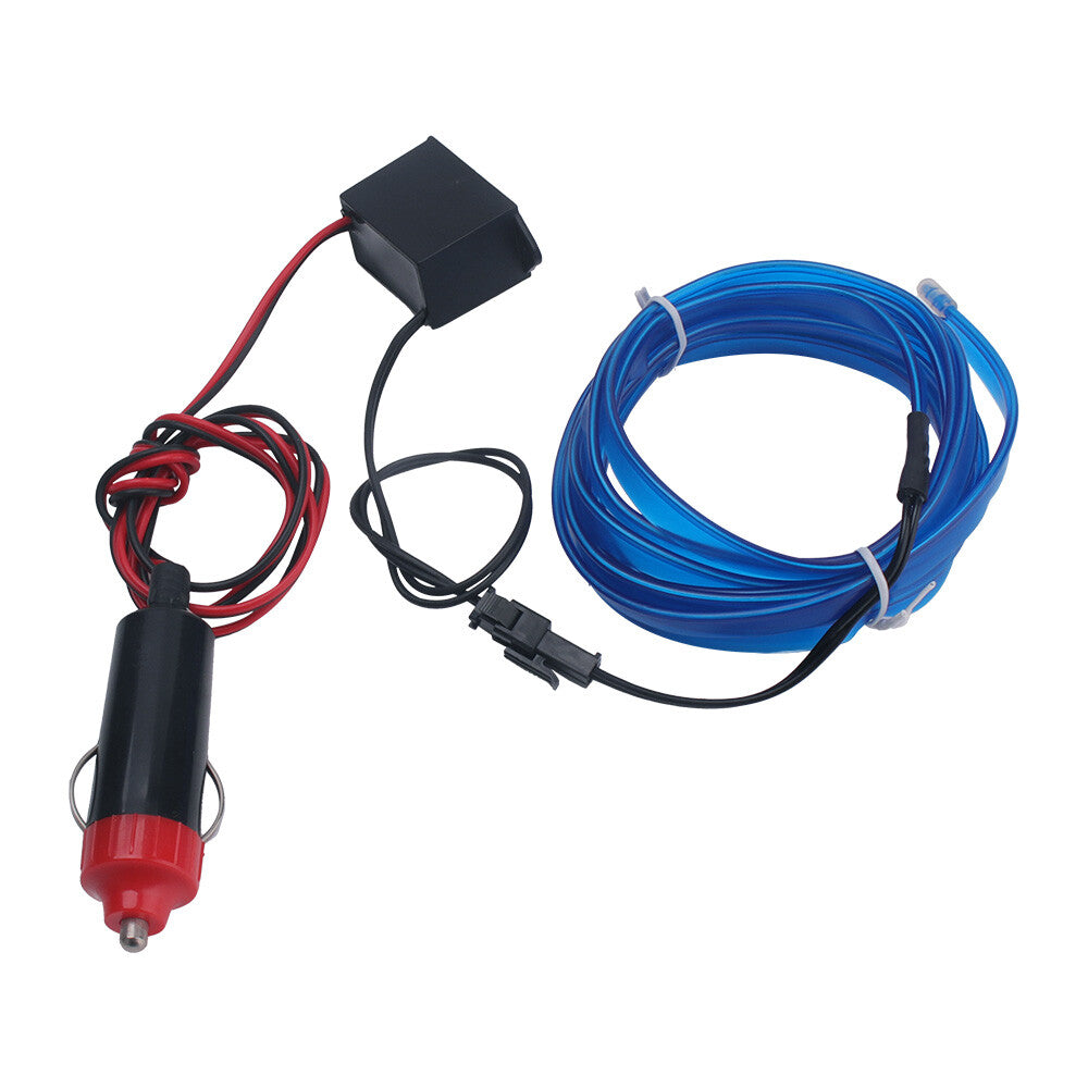 Blue ambient light glowing along car door panel