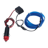 Blue ambient light glowing along car door panel