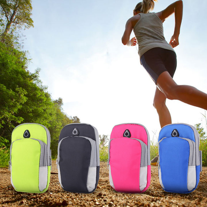 Arm bag worn on upper arm during a run