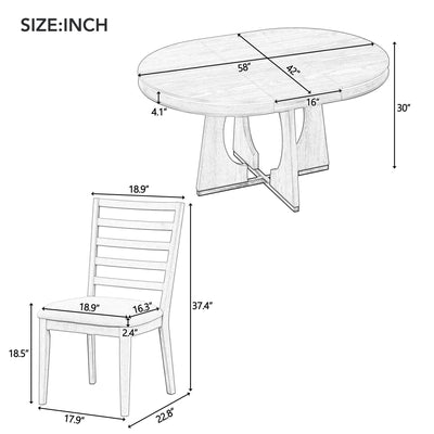 Round Extendable Dining Table Set for 4 Natural